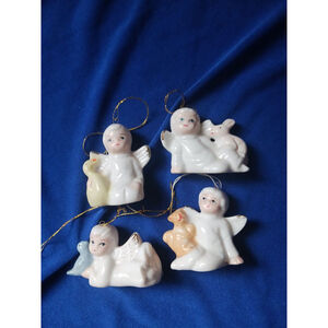 Vintage Porcelain Christmas Angel Dove Squirrel Duck Ornament Set